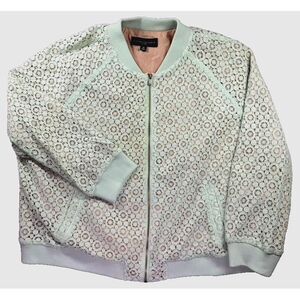 Victoria Beckham Jacket Womens 3X Mint Green Lace Overlay Bomber Jacket Gorpcore